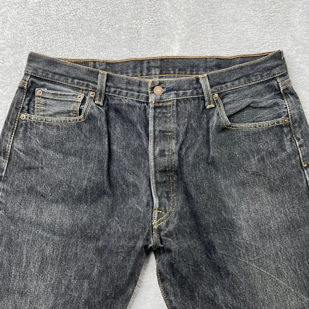 Levi's 501 Original Fit Jeans Size 38 Washed‎ Black Mens Straight Leg Button Fly